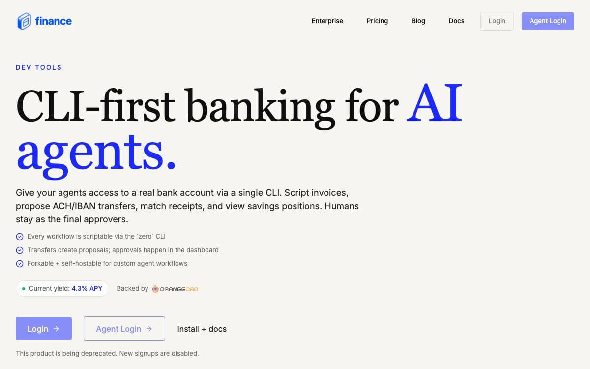 Screenshot of 0 Finance website