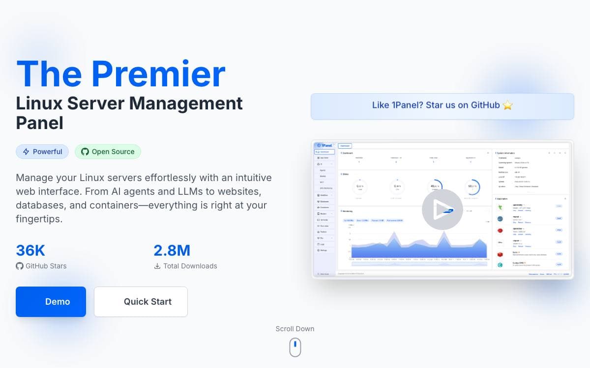 Screenshot of 1Panel website