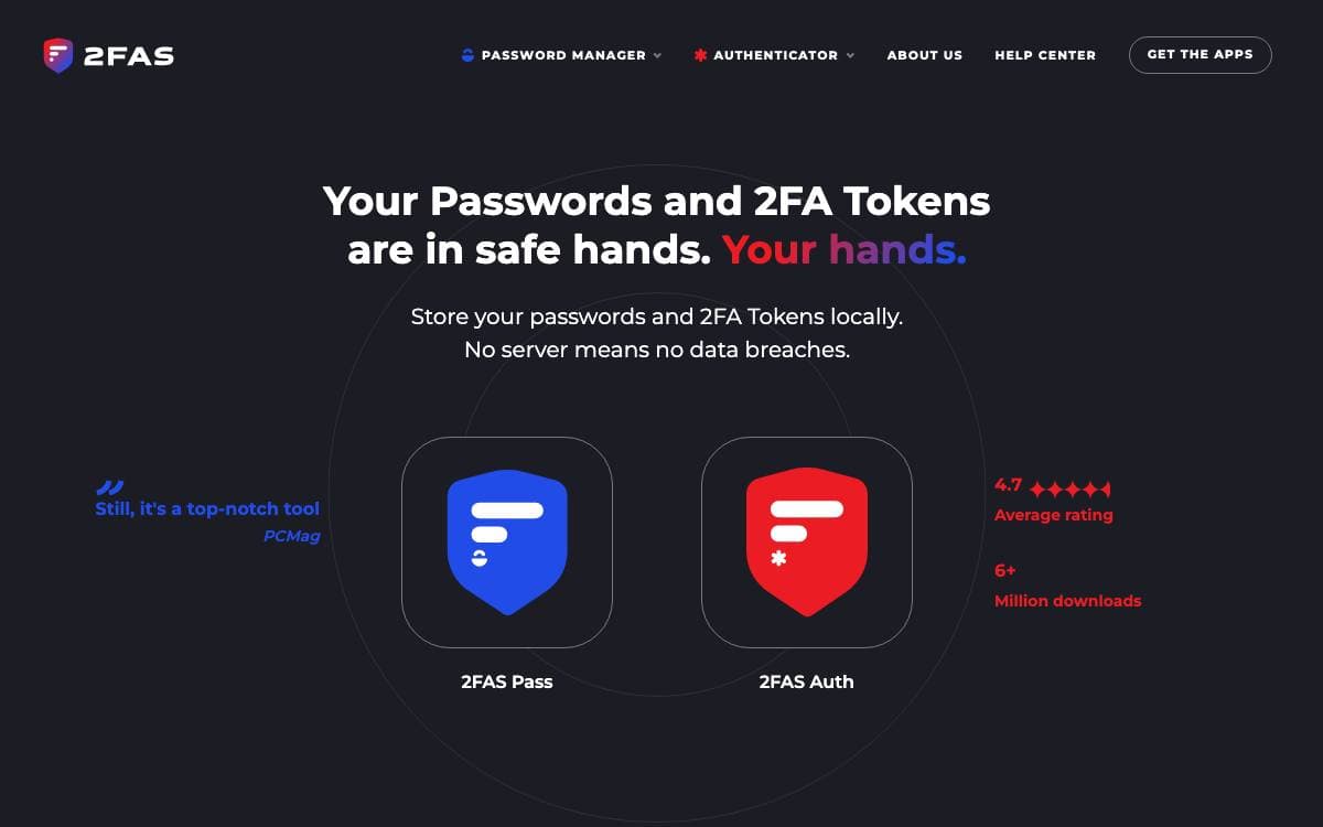 Screenshot of 2FAS website