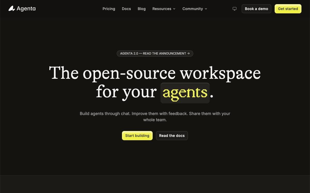 Screenshot of Agenta website