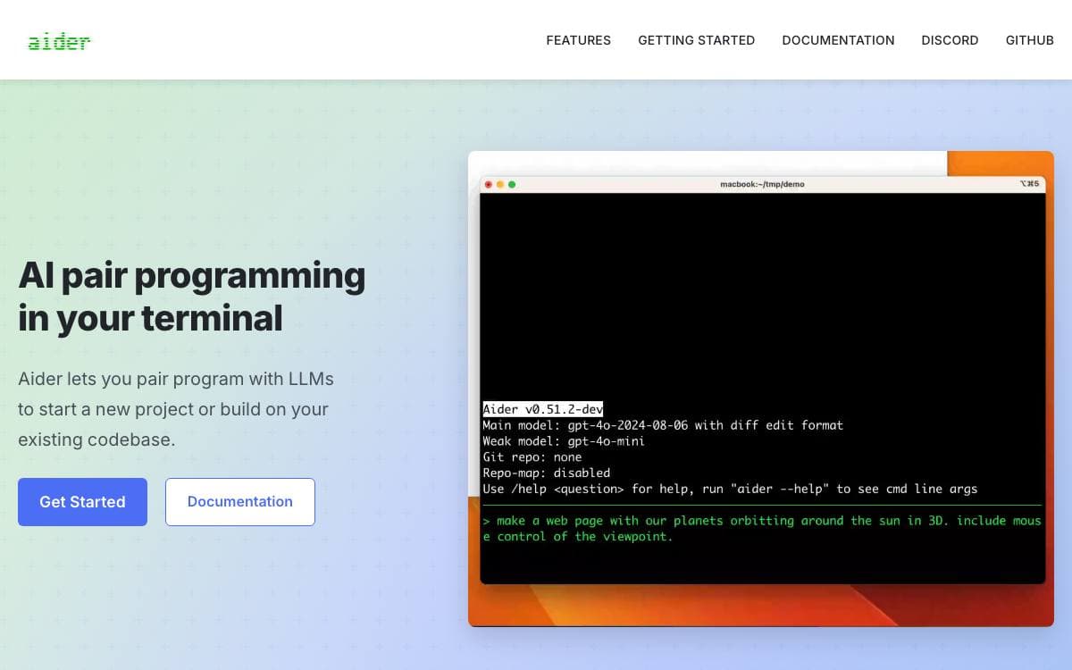 Screenshot of Aider website