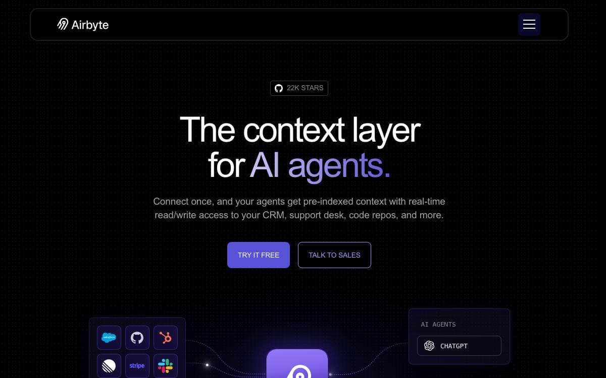 Screenshot of Airbyte website
