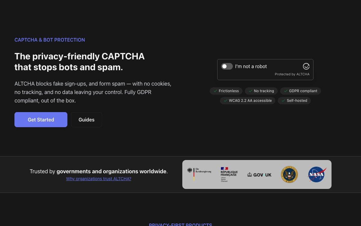 Screenshot of ALTCHA website