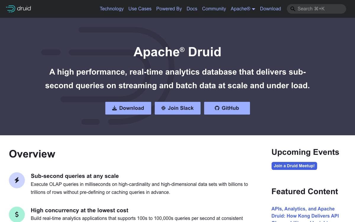 Screenshot of Apache Druid website