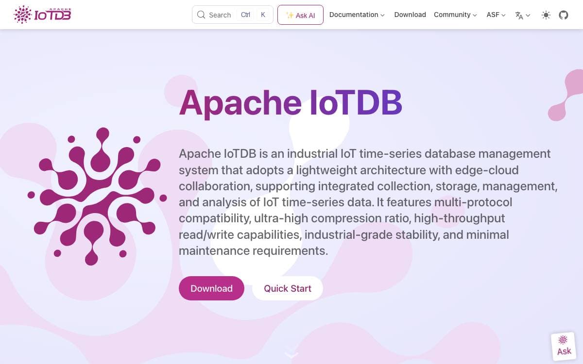 Screenshot of Apache IoTDB website
