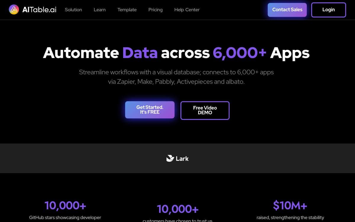 Screenshot of AITable website