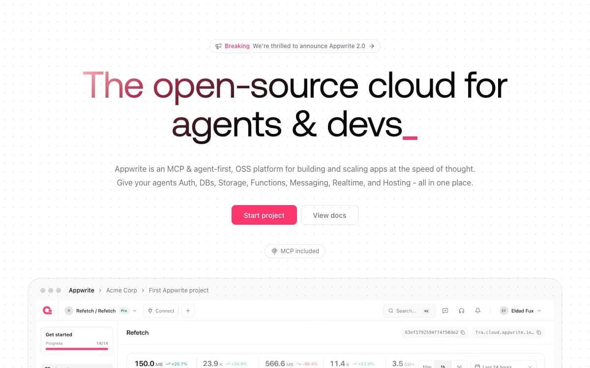 Screenshot of Appwrite website