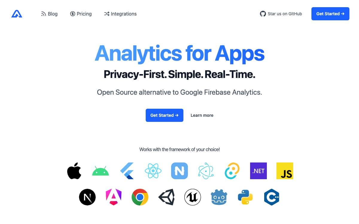 Screenshot of Aptabase website