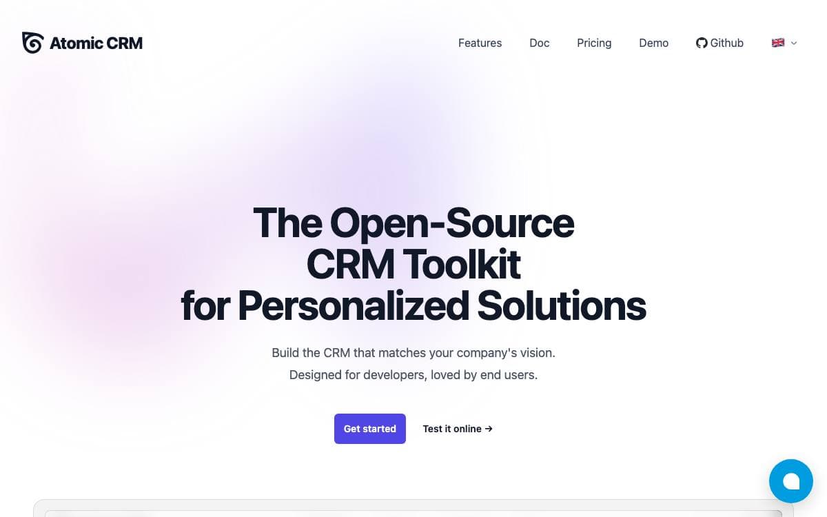 Screenshot of Atomic CRM website