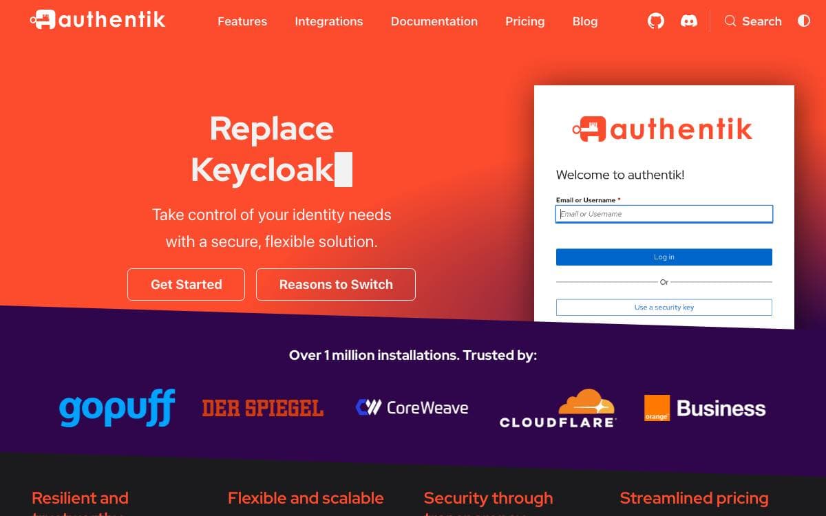 Screenshot of Authentik website