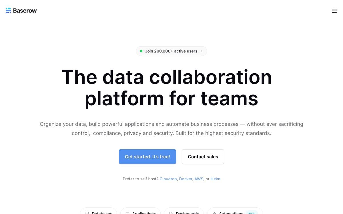 Screenshot of Baserow website