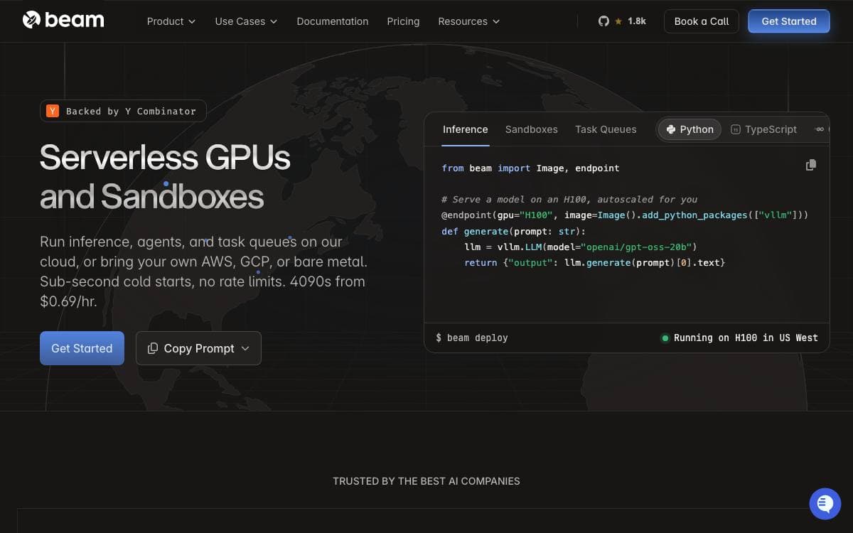 Screenshot of Beam website