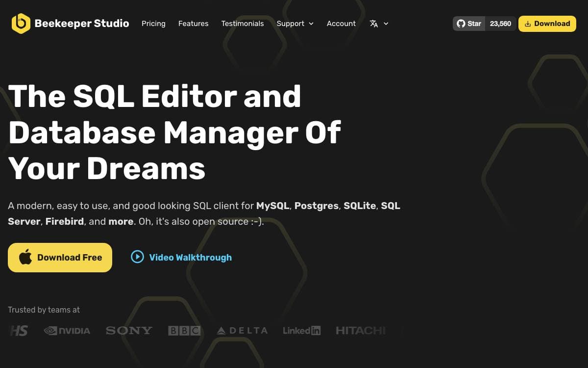 Screenshot of Beekeeper Studio website