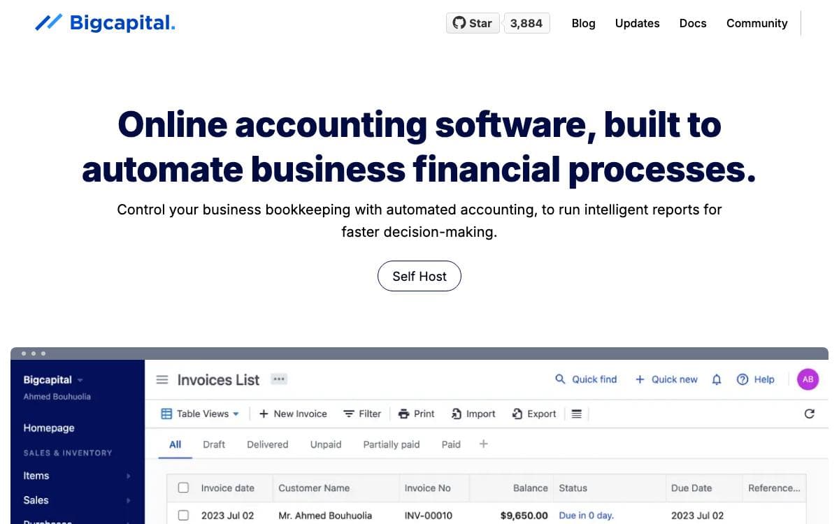 Screenshot of Bigcapital website