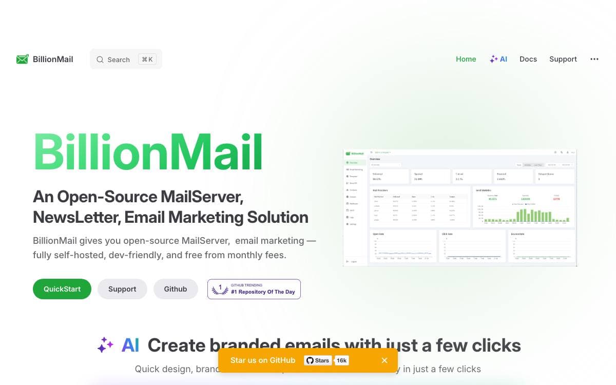 Screenshot of Billion Mail website