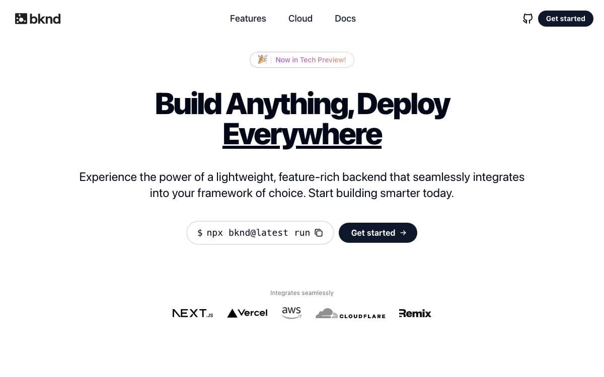 Screenshot of Bknd website