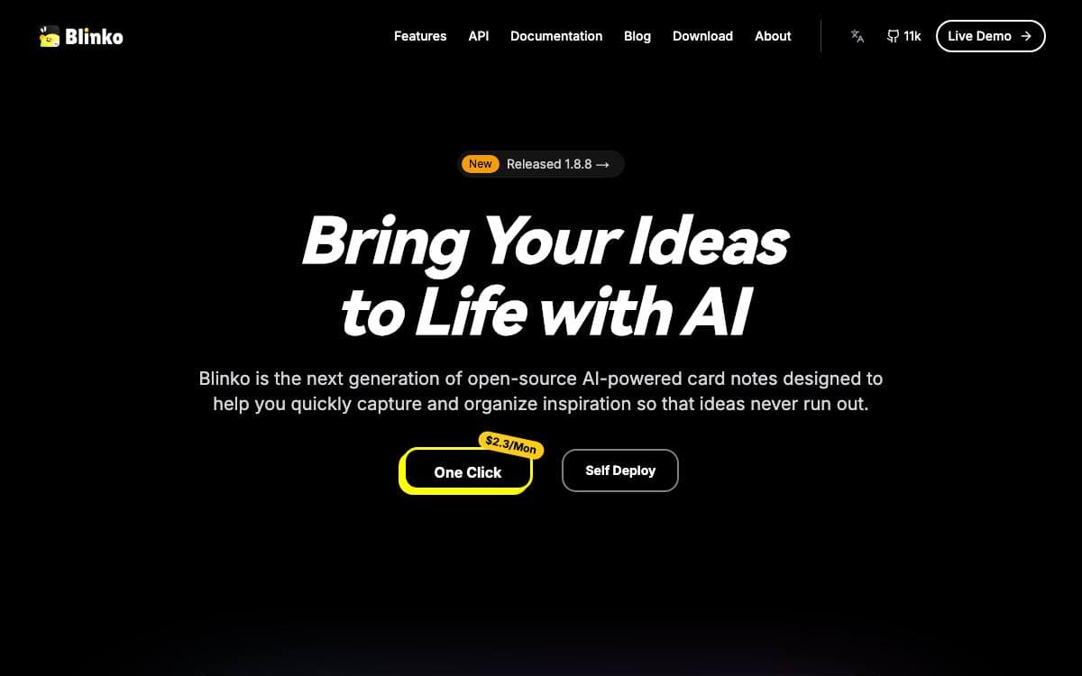 Screenshot of Blinko website