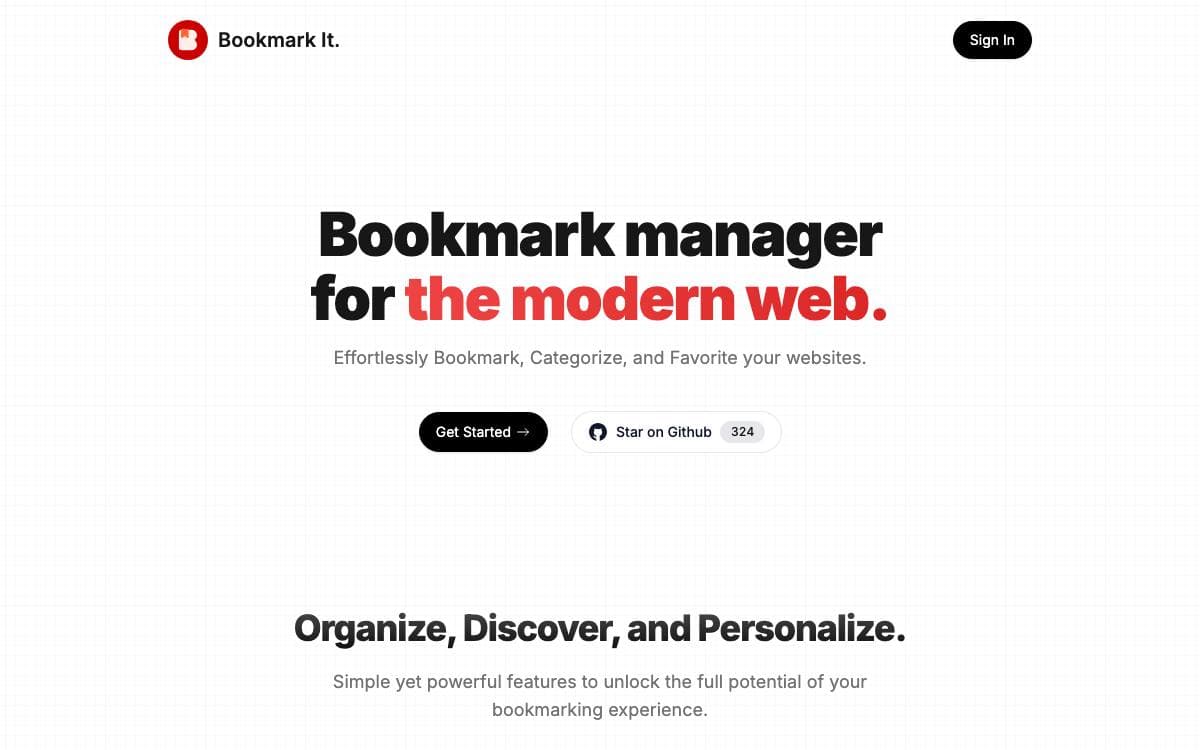 Screenshot of Bookmark It website