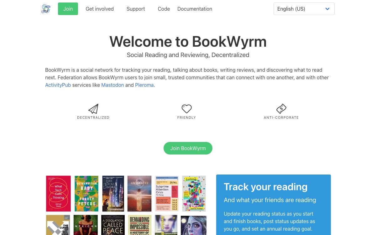 Screenshot of BookWyrm website