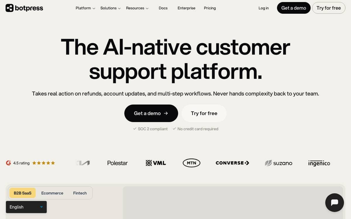 Screenshot of Botpress website