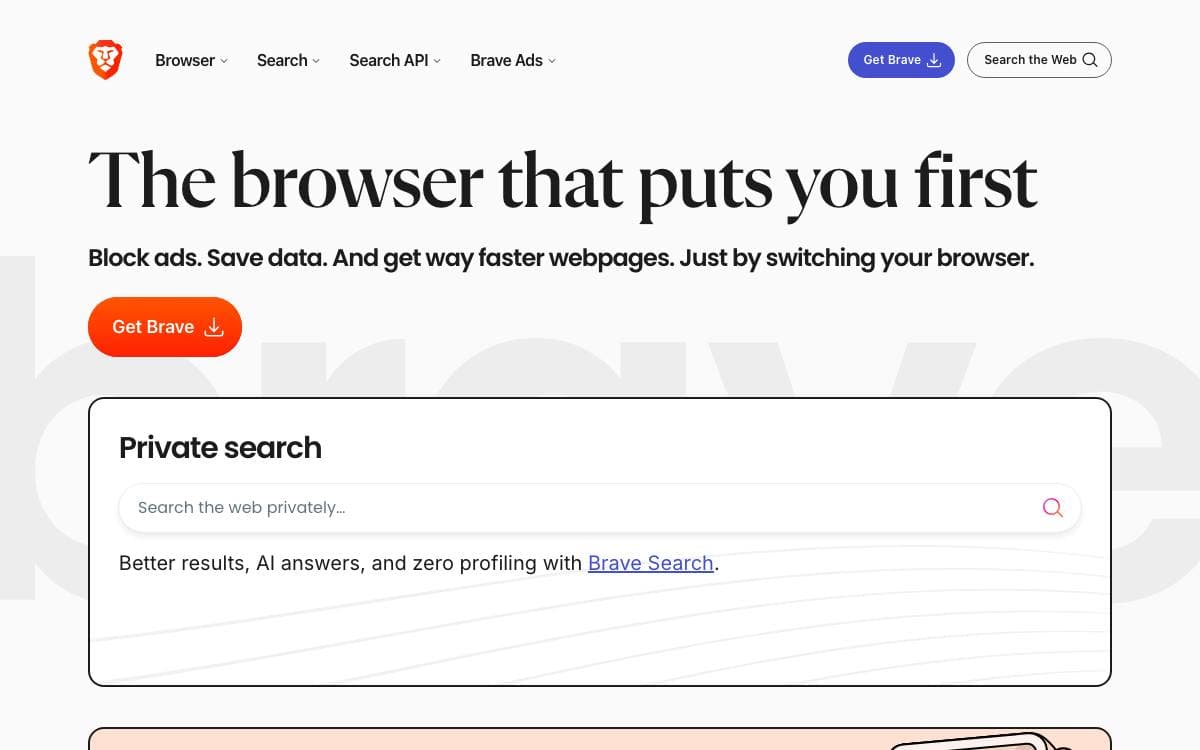 Screenshot of Brave website