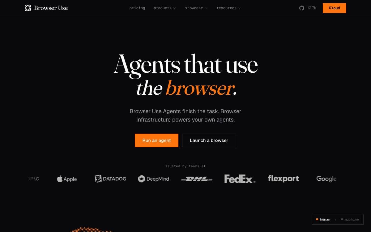 Screenshot of Browser Use website