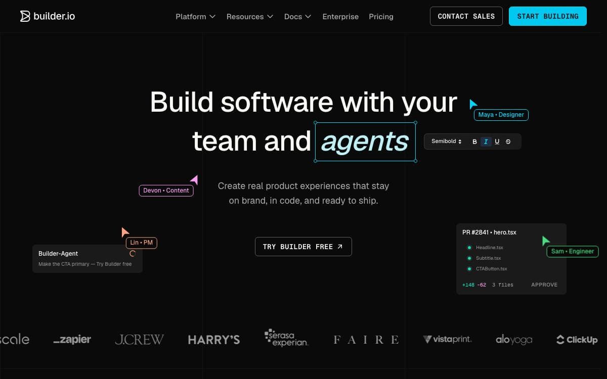 Screenshot of Builder website