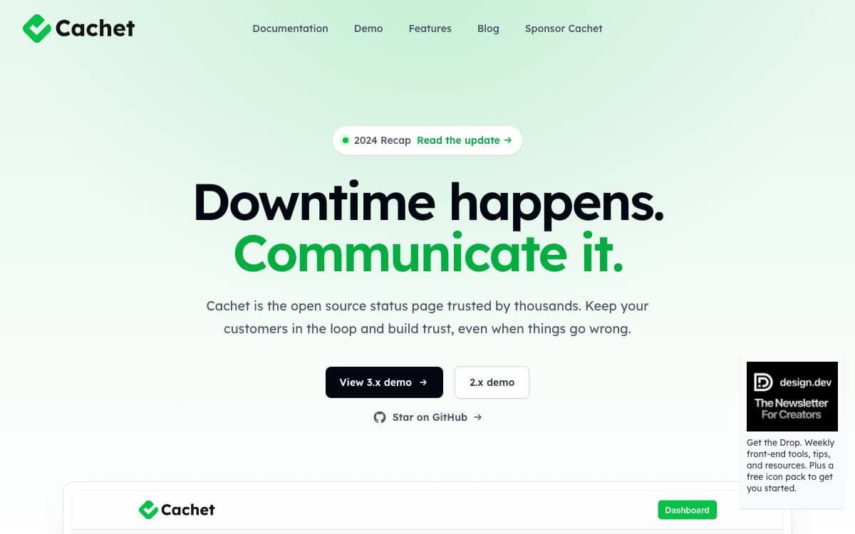 Screenshot of Cachet website