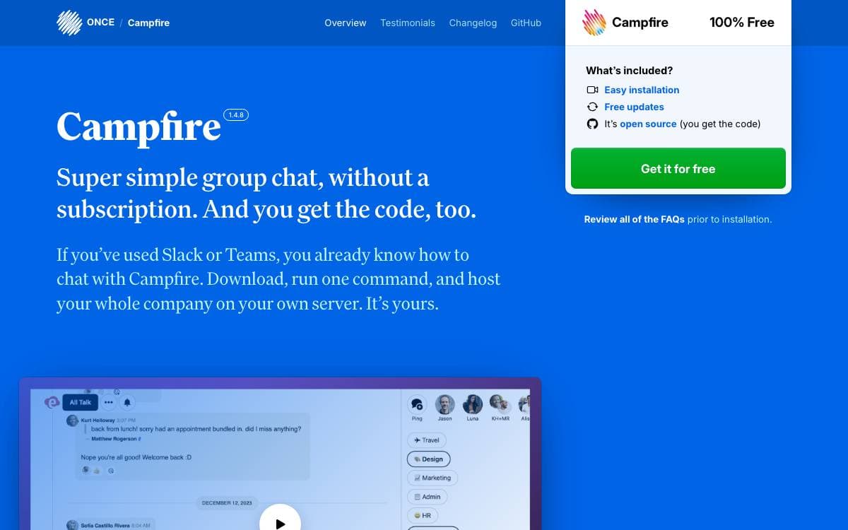 Screenshot of Campfire website