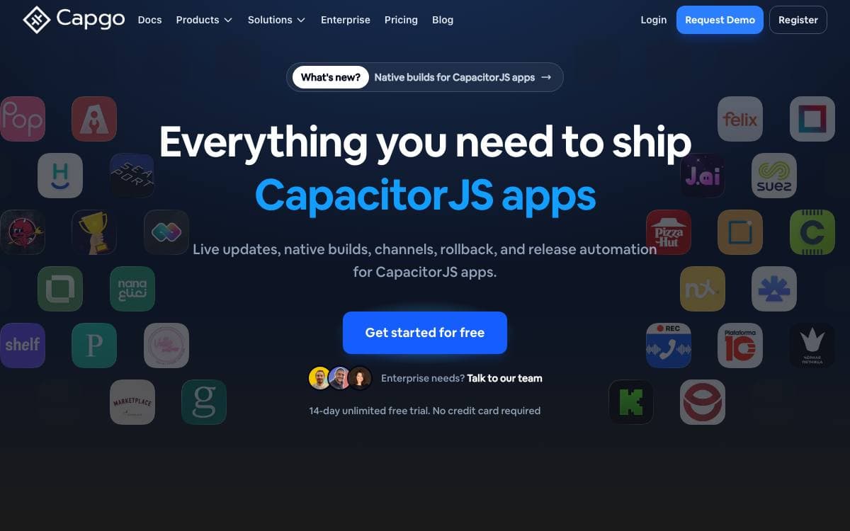 Screenshot of Capgo website