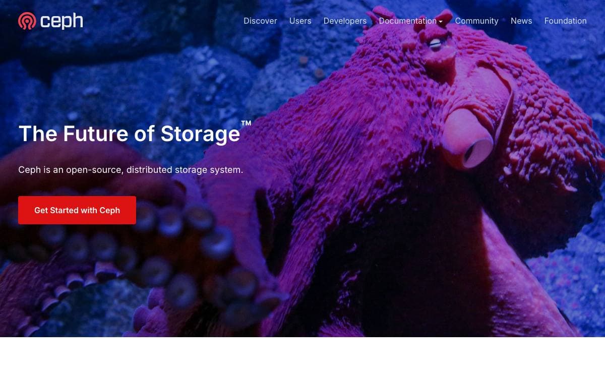Screenshot of Ceph website