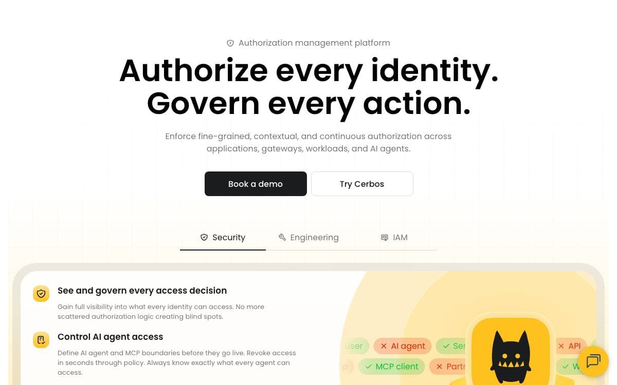 Screenshot of Cerbos website