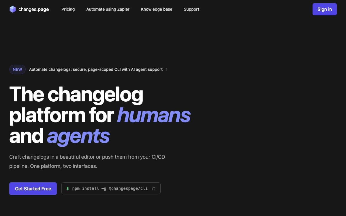 Screenshot of Changes.Page website