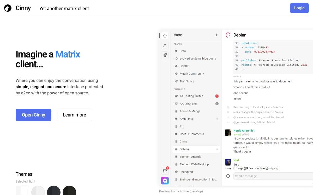 Screenshot of Cinny website