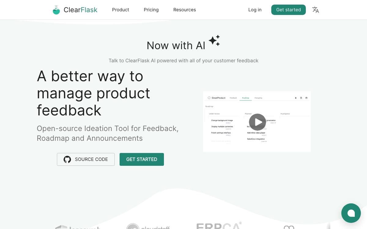 Screenshot of ClearFlask website