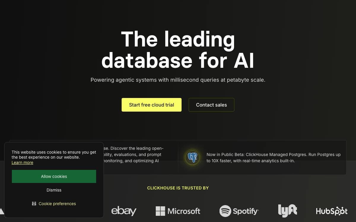 Screenshot of ClickHouse website