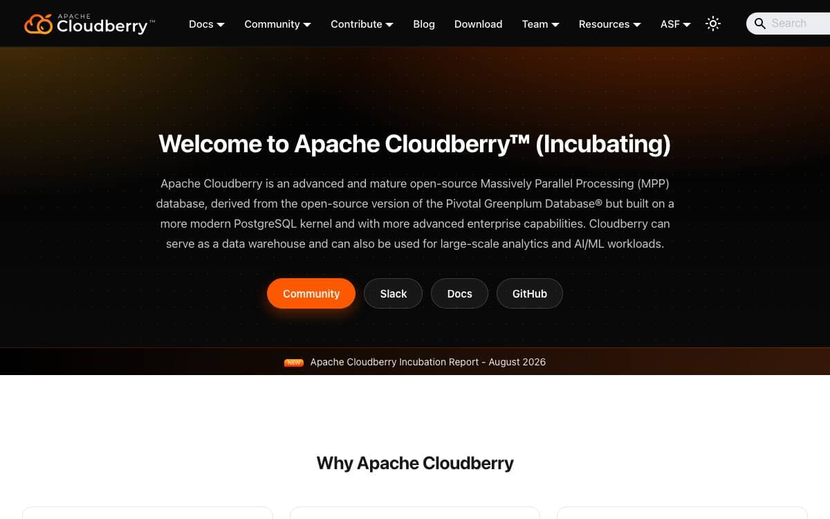 Screenshot of Apache Cloudberry website