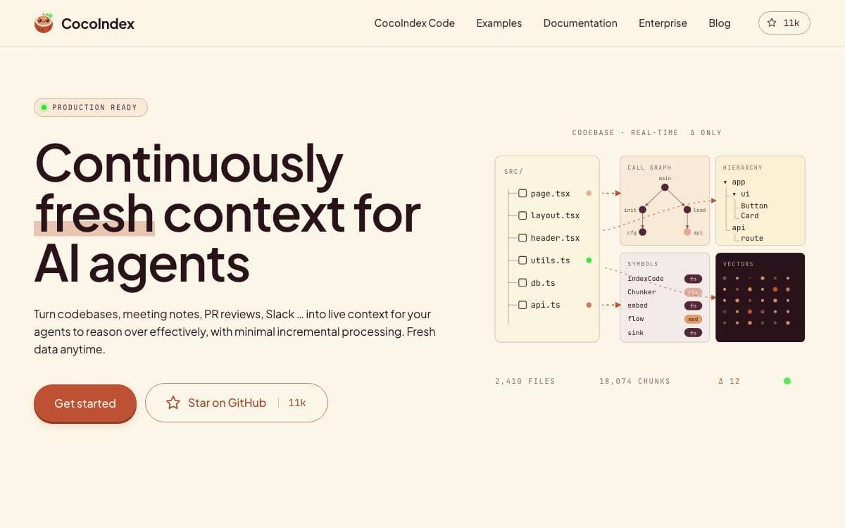 Screenshot of CocoIndex website