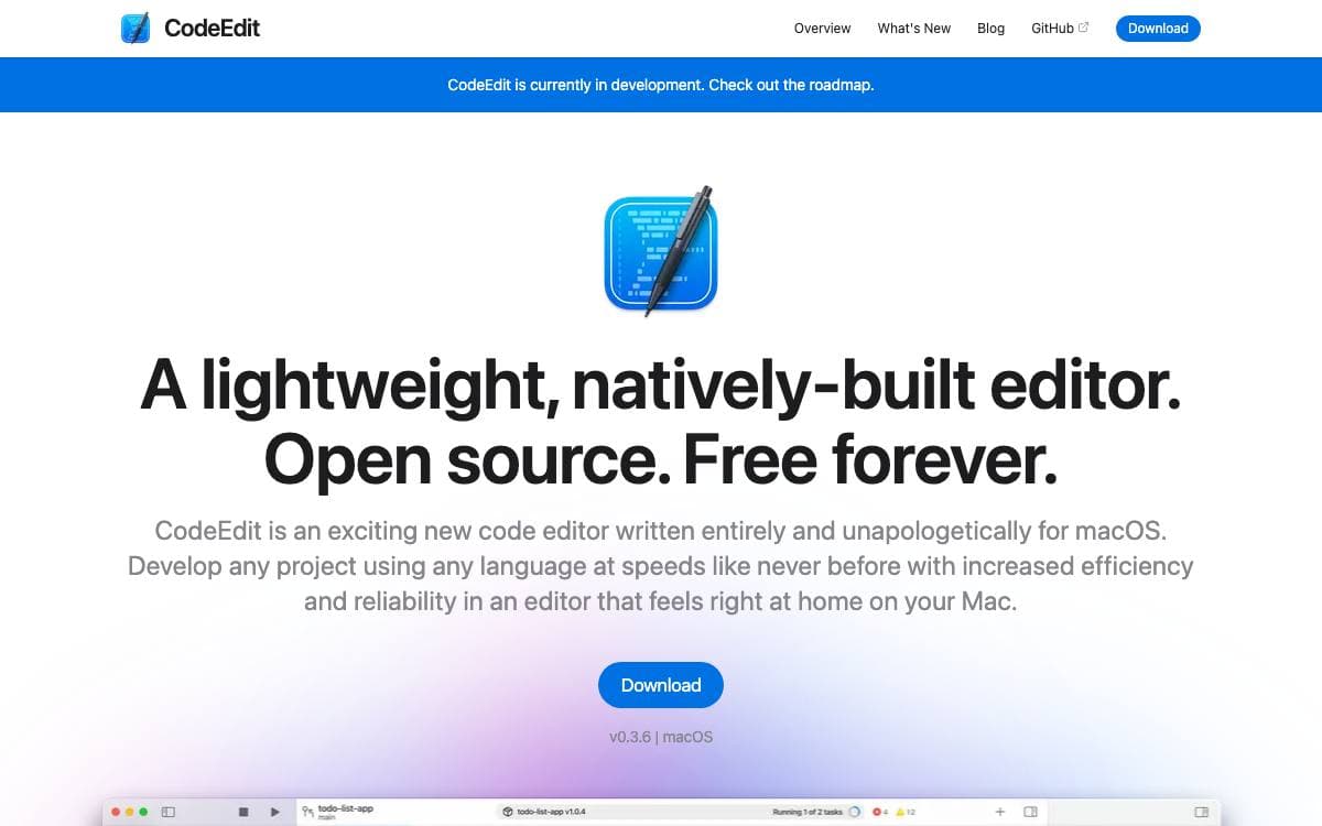 Screenshot of CodeEdit website