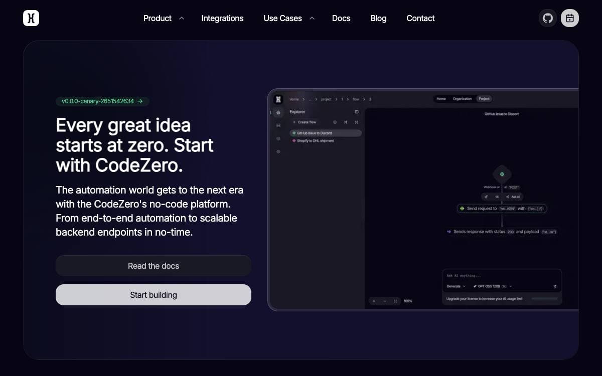 Screenshot of CodeZero website