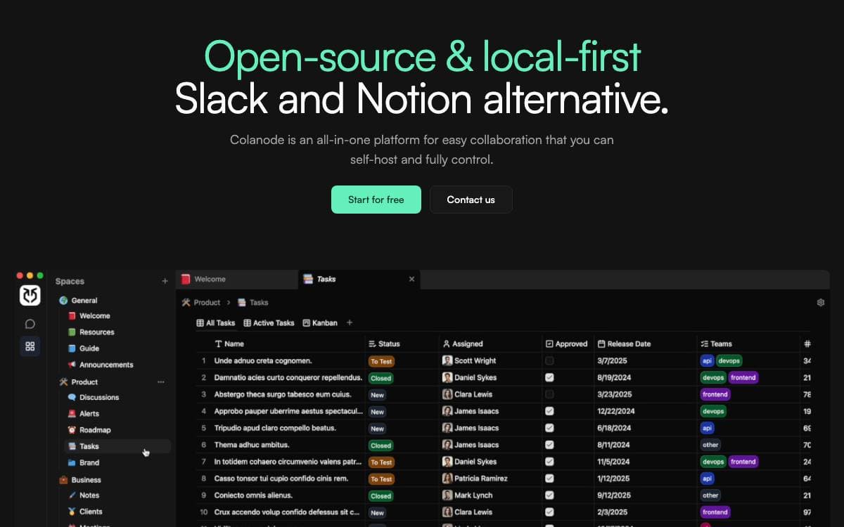 Screenshot of Colanode website