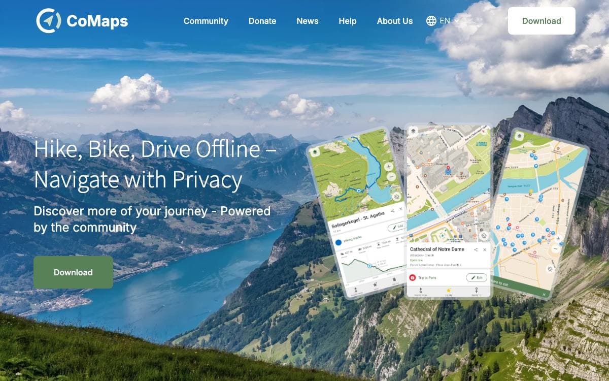 Screenshot of CoMaps website