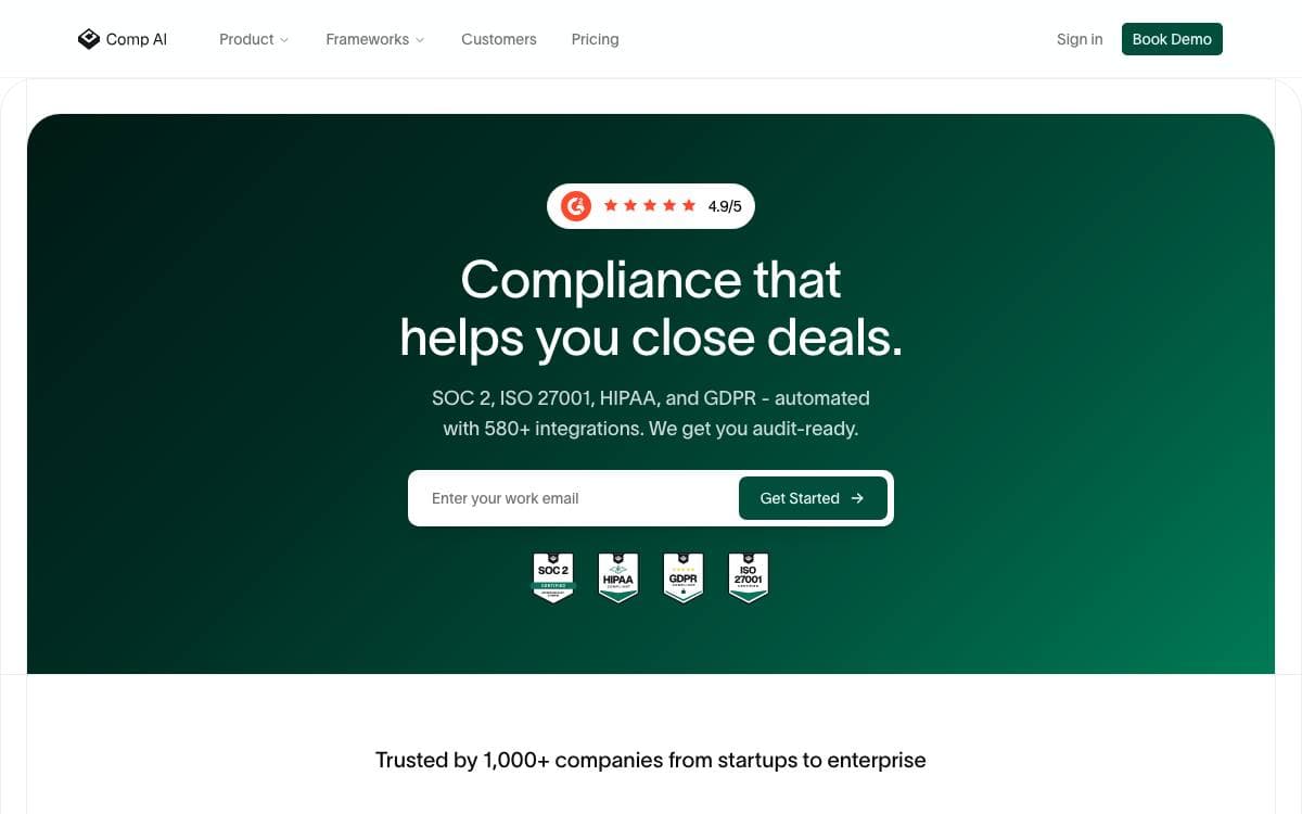 Screenshot of Comp AI website