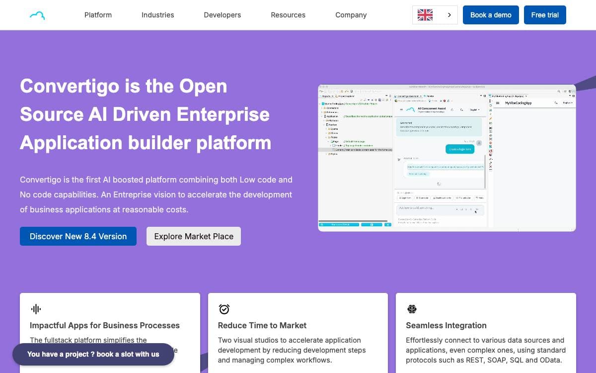 Screenshot of Convertigo website