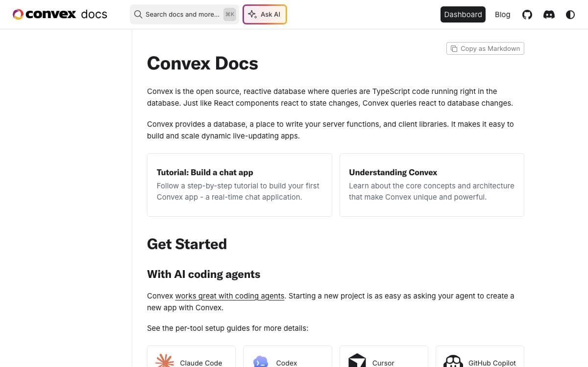 Screenshot of Convex website