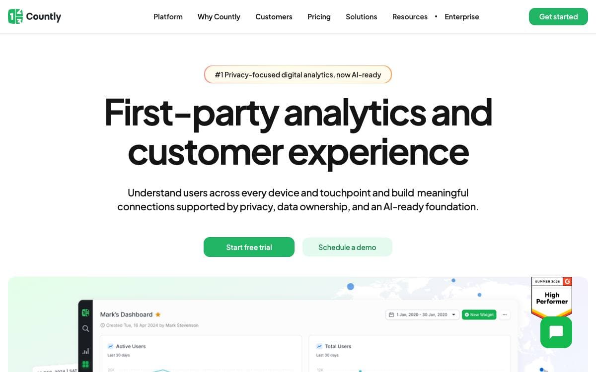 Screenshot of Countly website