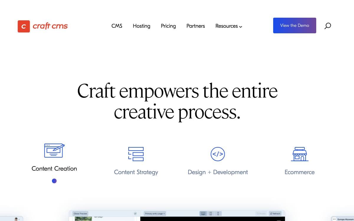 Screenshot of Craft CMS website