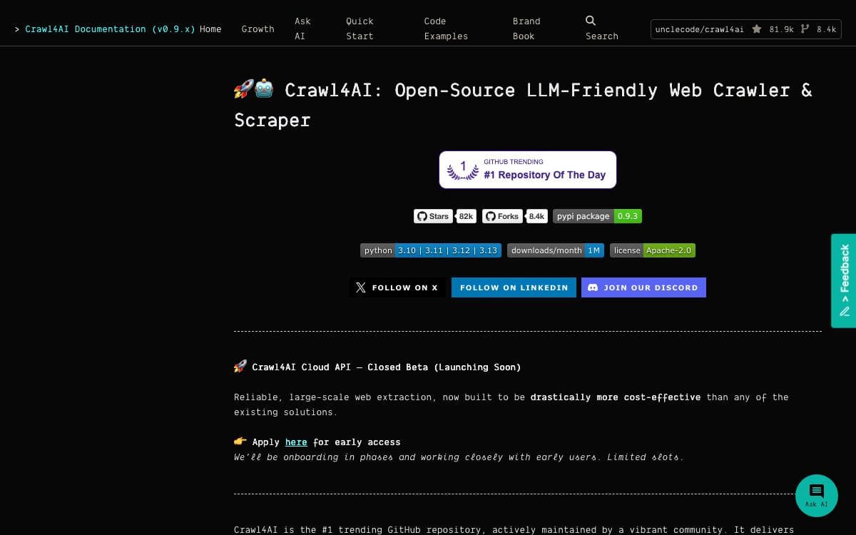 Screenshot of Crawl4AI website