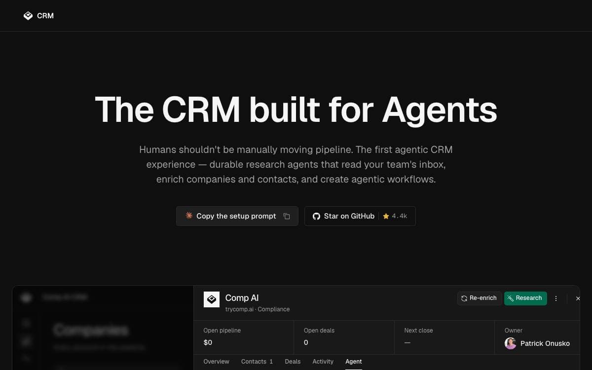 Screenshot of CRM website