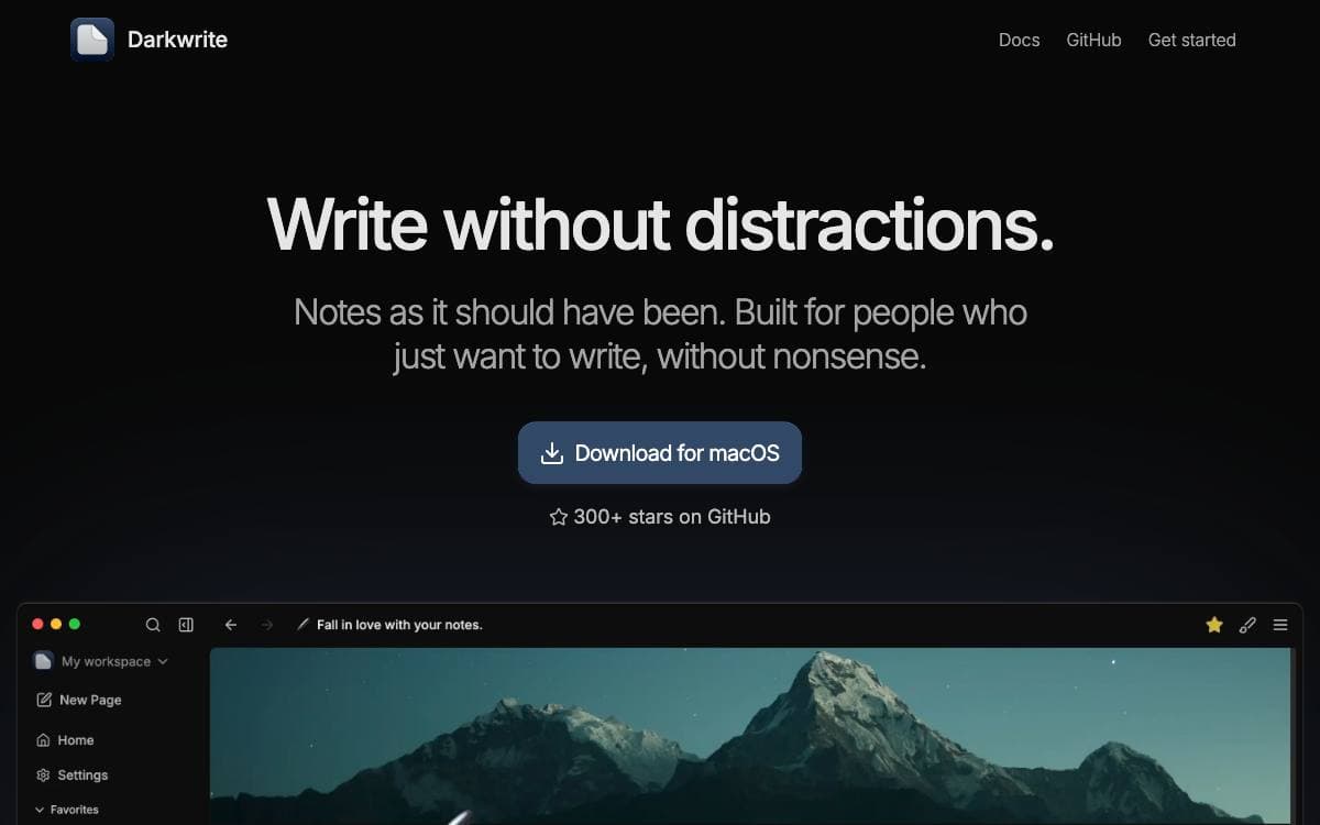 Screenshot of Darkwrite website